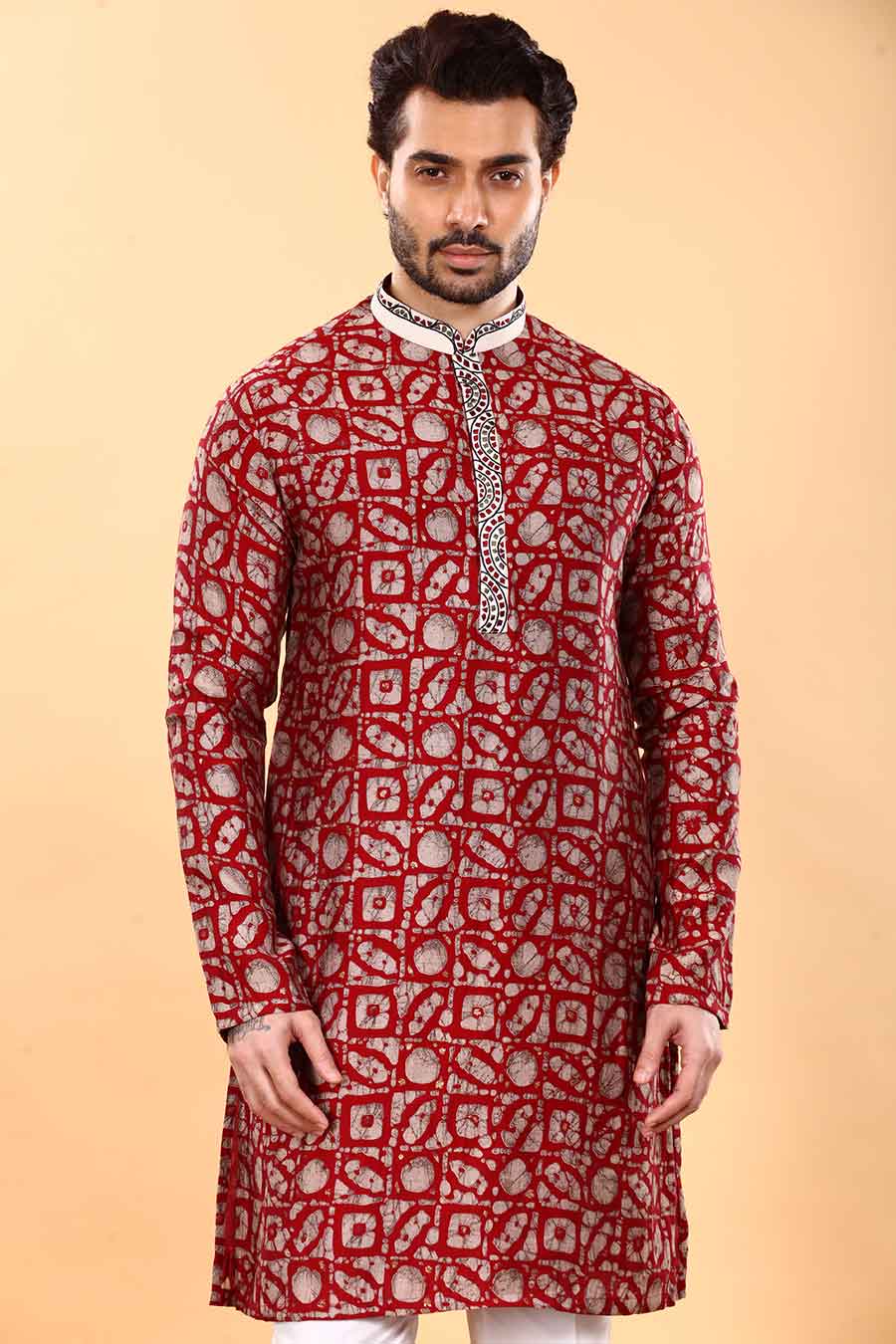 Maroon Bartik Printed Kurta Set