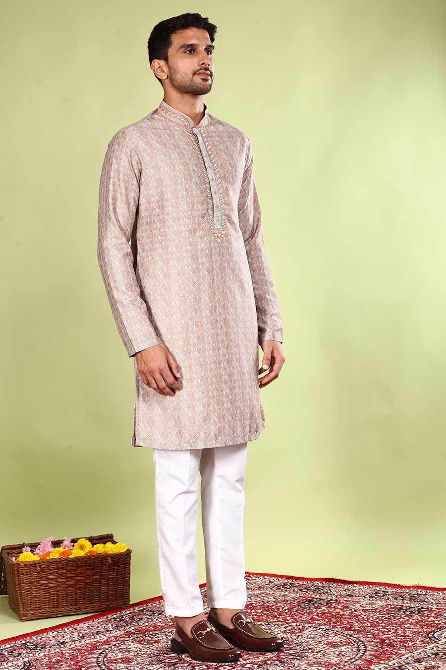 Fawn Brown Cutdana Embroidered Kurta Set