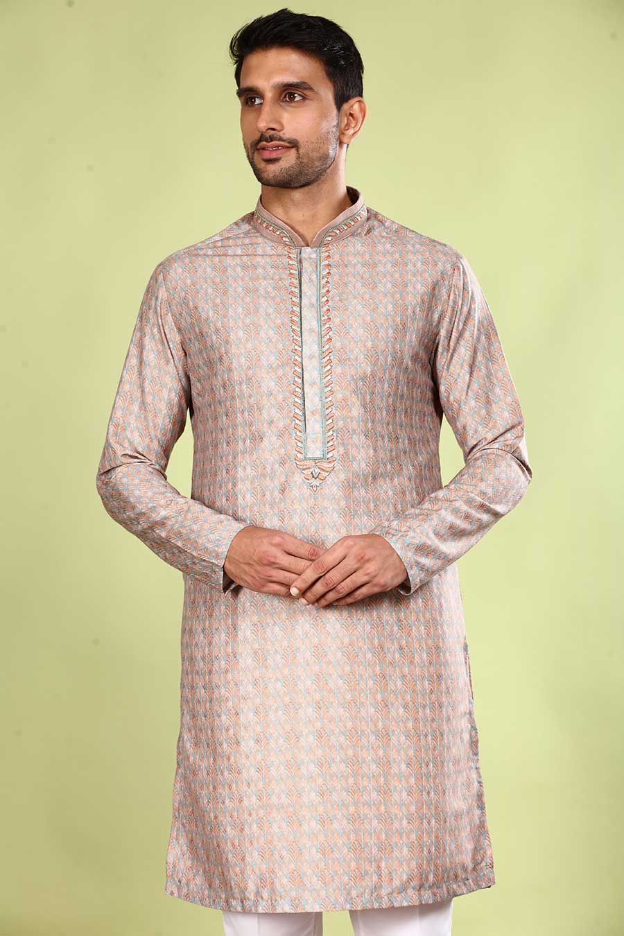 Fawn Brown Cutdana Embroidered Kurta Set