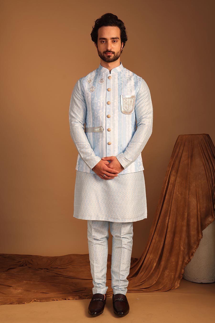 Skyward Blue Embroidered Bandi kurta Set