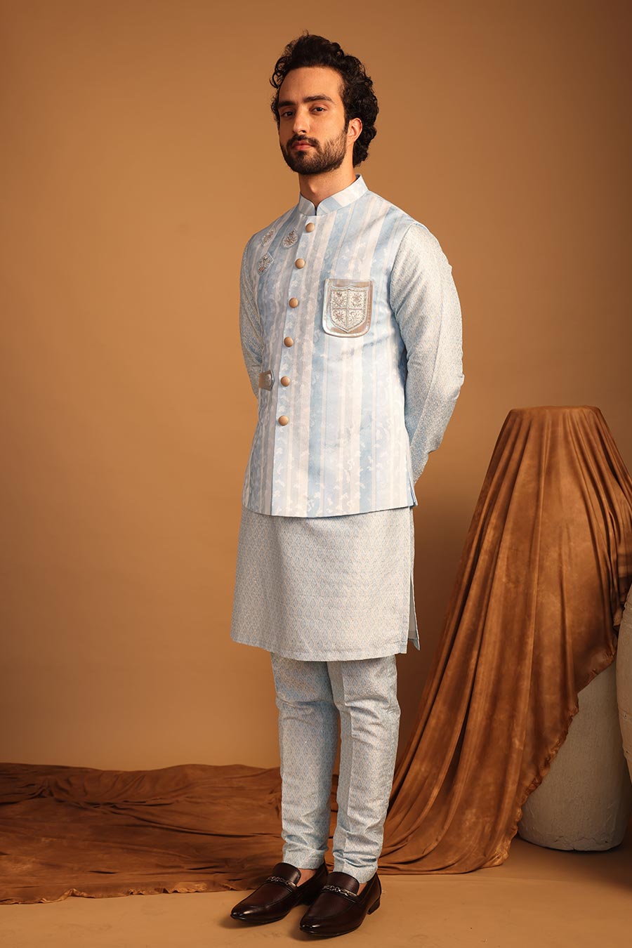 Skyward Blue Embroidered Bandi kurta Set