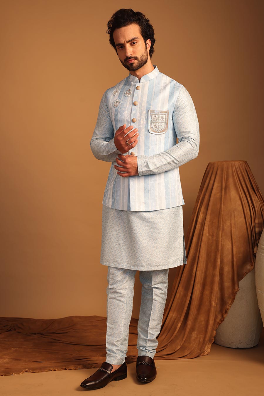 Skyward Blue Embroidered Bandi kurta Set