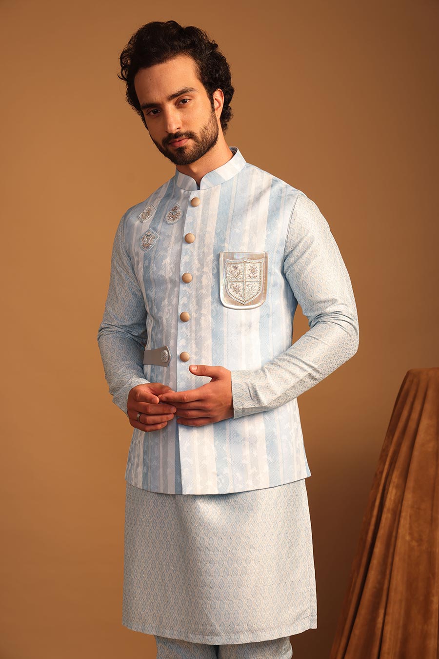 Skyward Blue Embroidered Bandi kurta Set