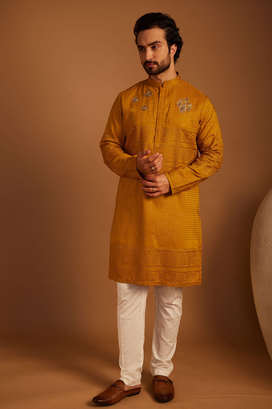 Dark Yellow Gleam Embroidered Kurta Set