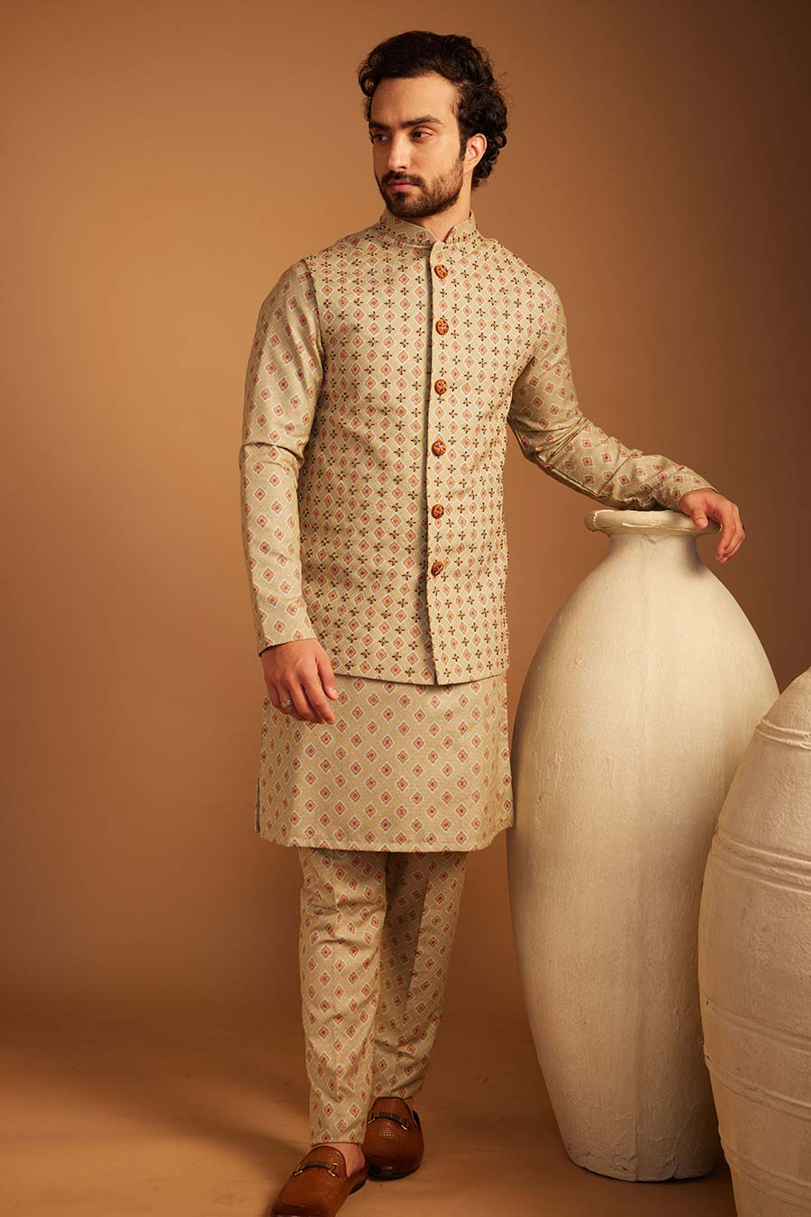 Sage Green Zaitooni Bandi Kurta Set