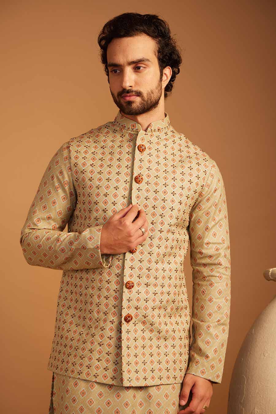 Sage Green Zaitooni Bandi Kurta Set