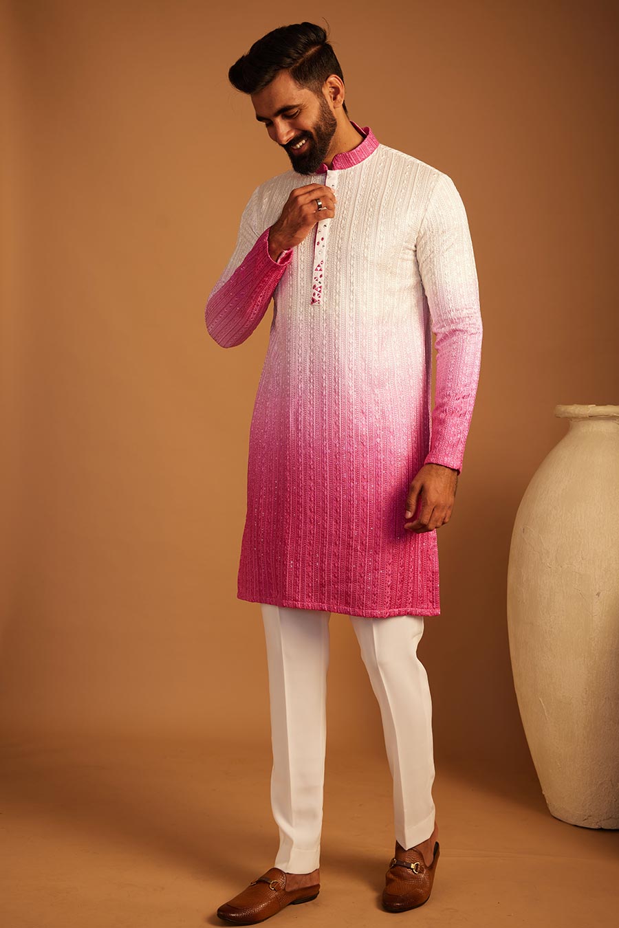 Ombre Pink Dyed Embroidered Kurta Set