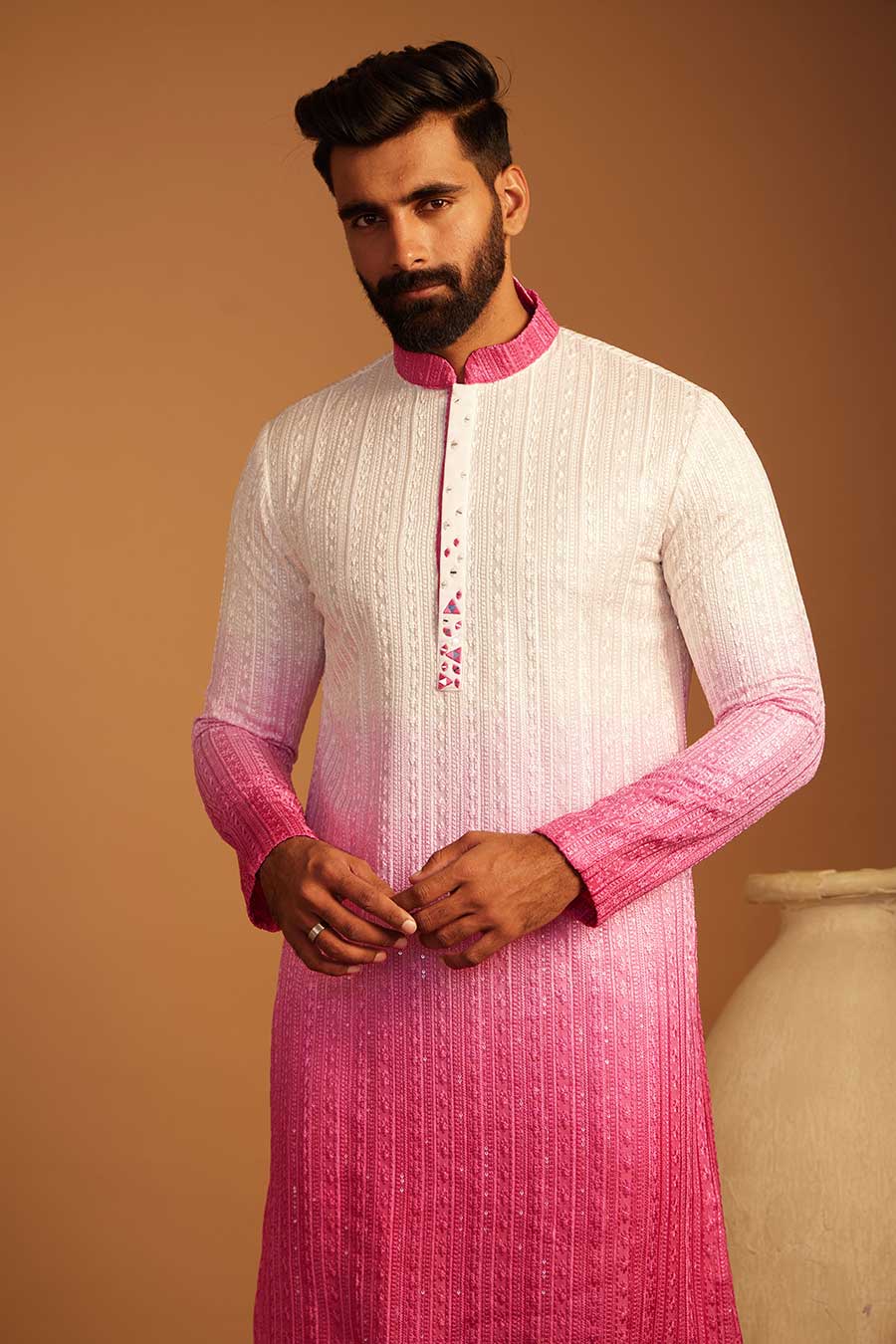 Ombre Pink Dyed Embroidered Kurta Set