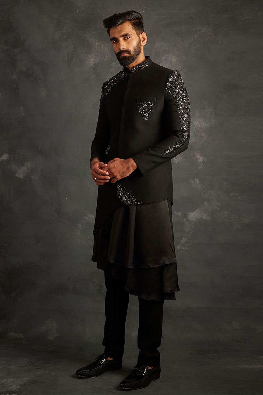 Black Armour Embroidered Jacket Set