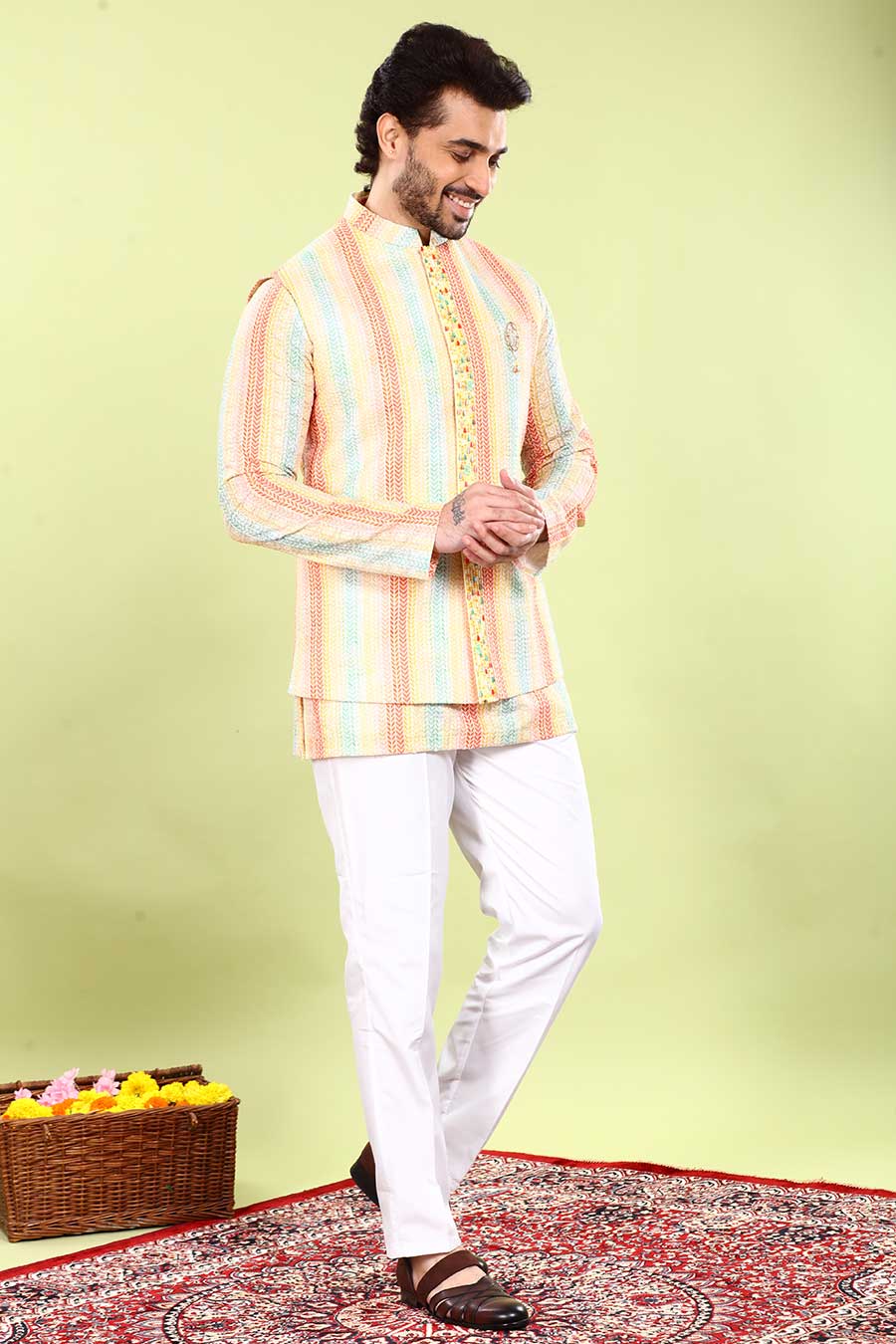 Multicolour Stripped Bandi Kurta Set