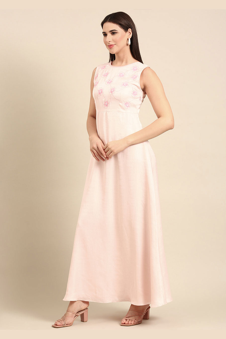 Pink Embroidered Long Dress