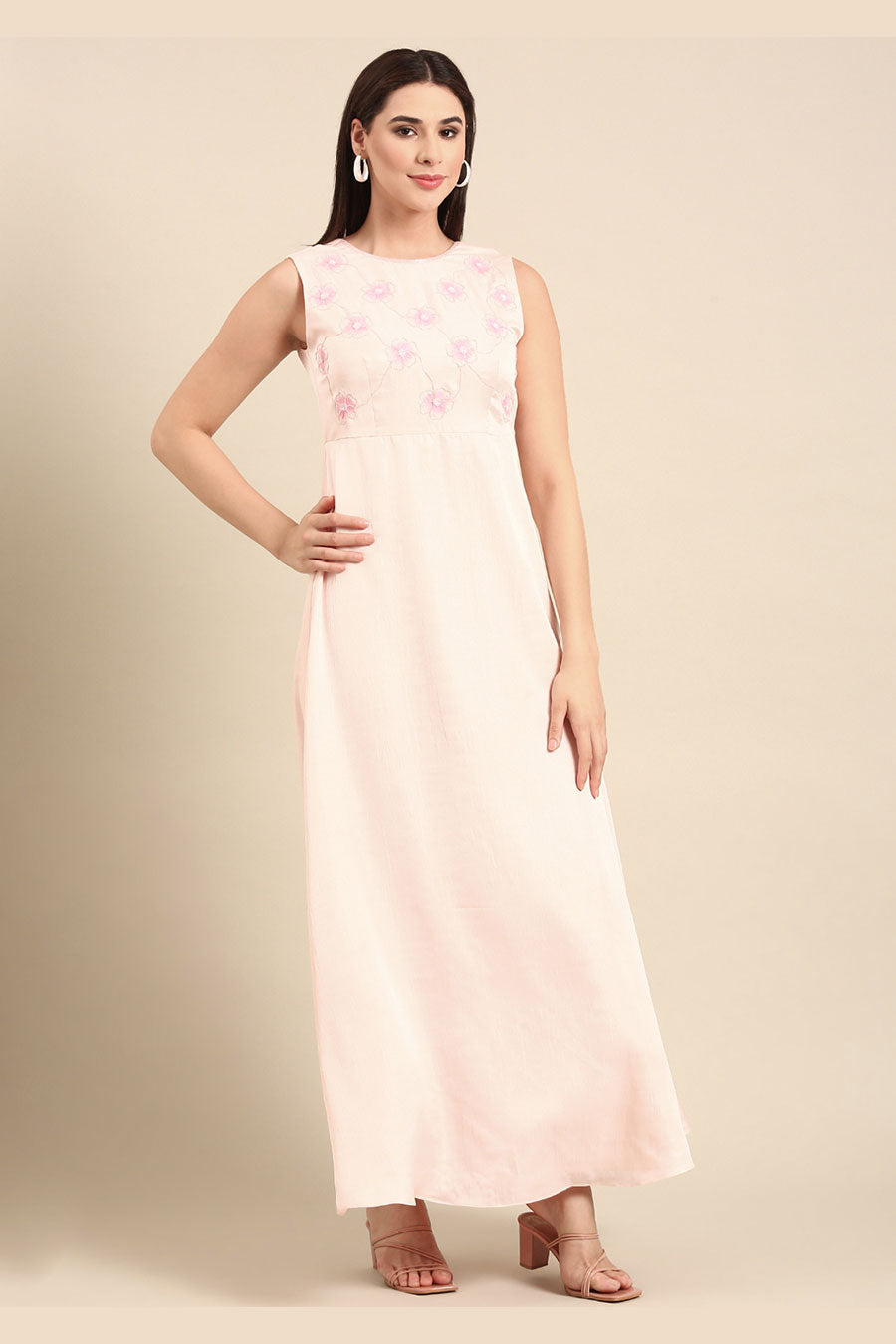 Pink Embroidered Long Dress