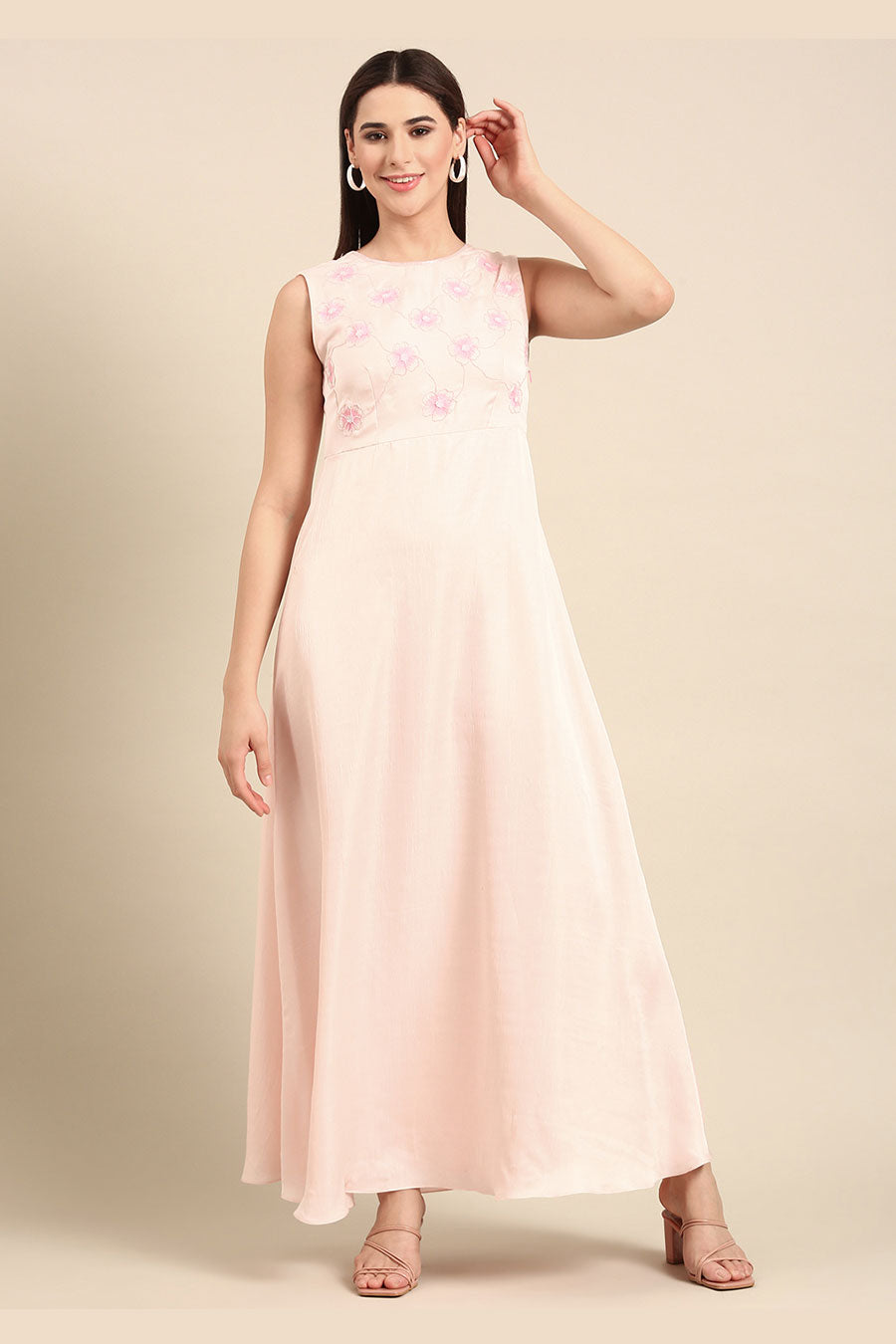 Pink Embroidered Long Dress