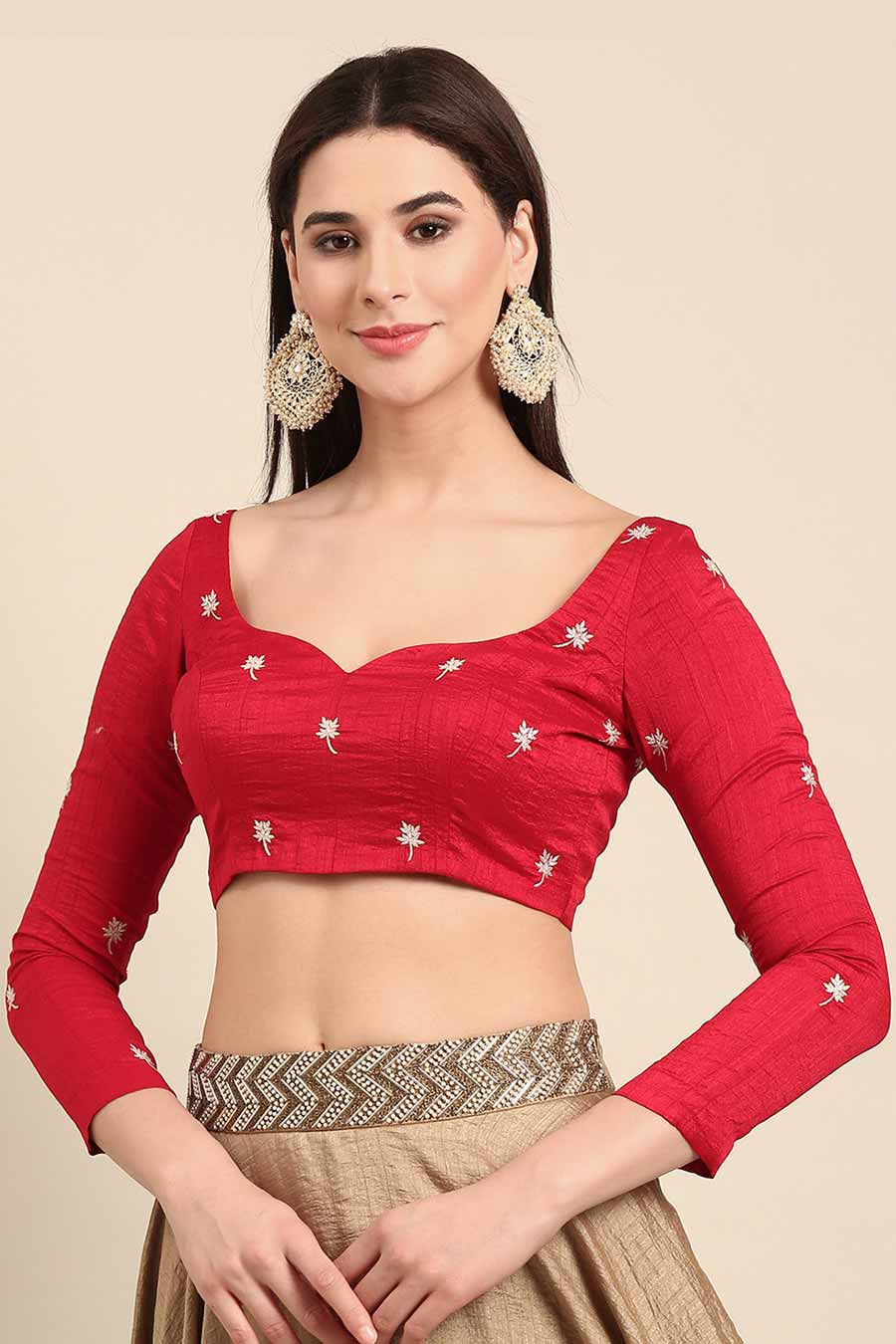 Red Slub Silk Blouse