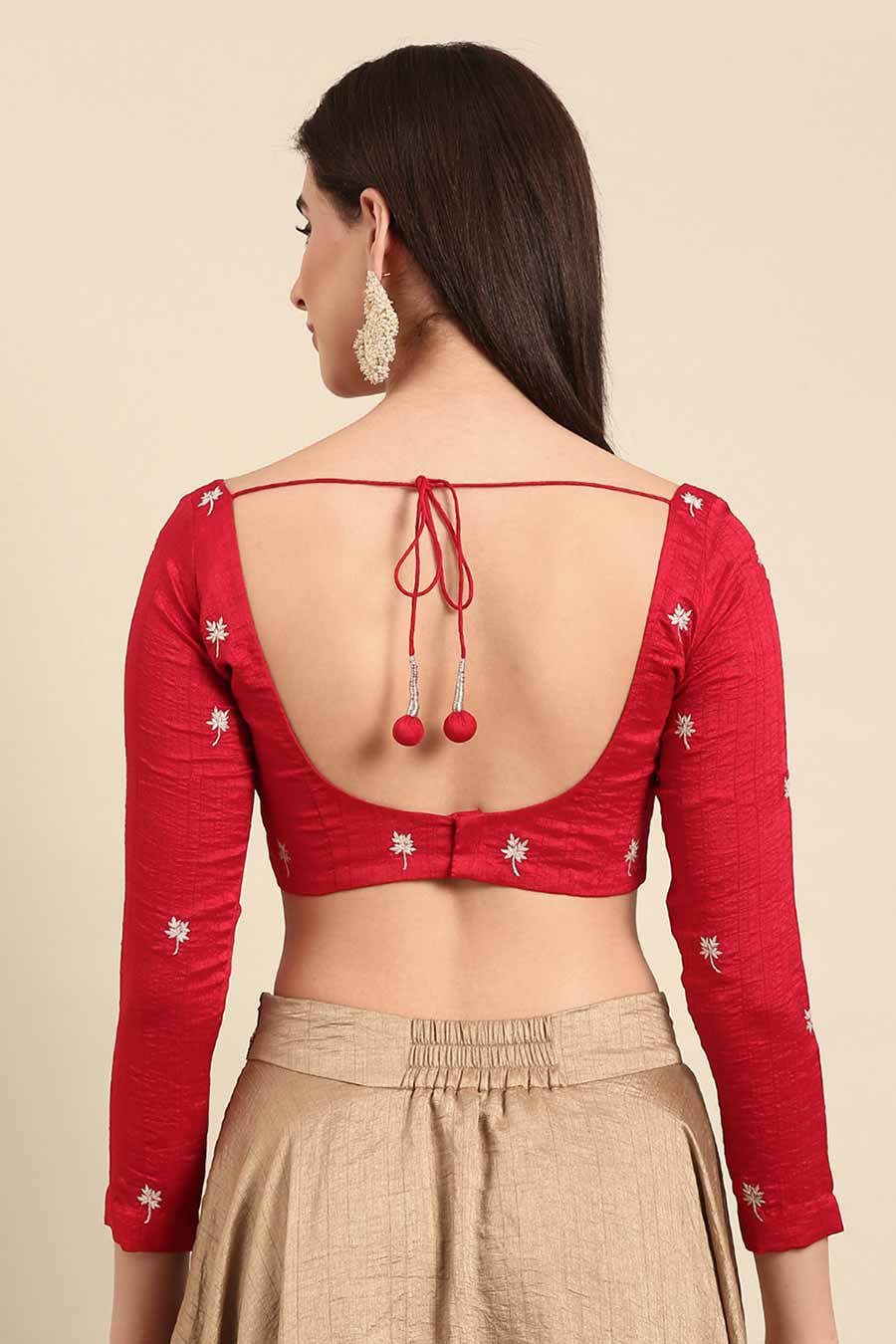 Red Slub Silk Blouse