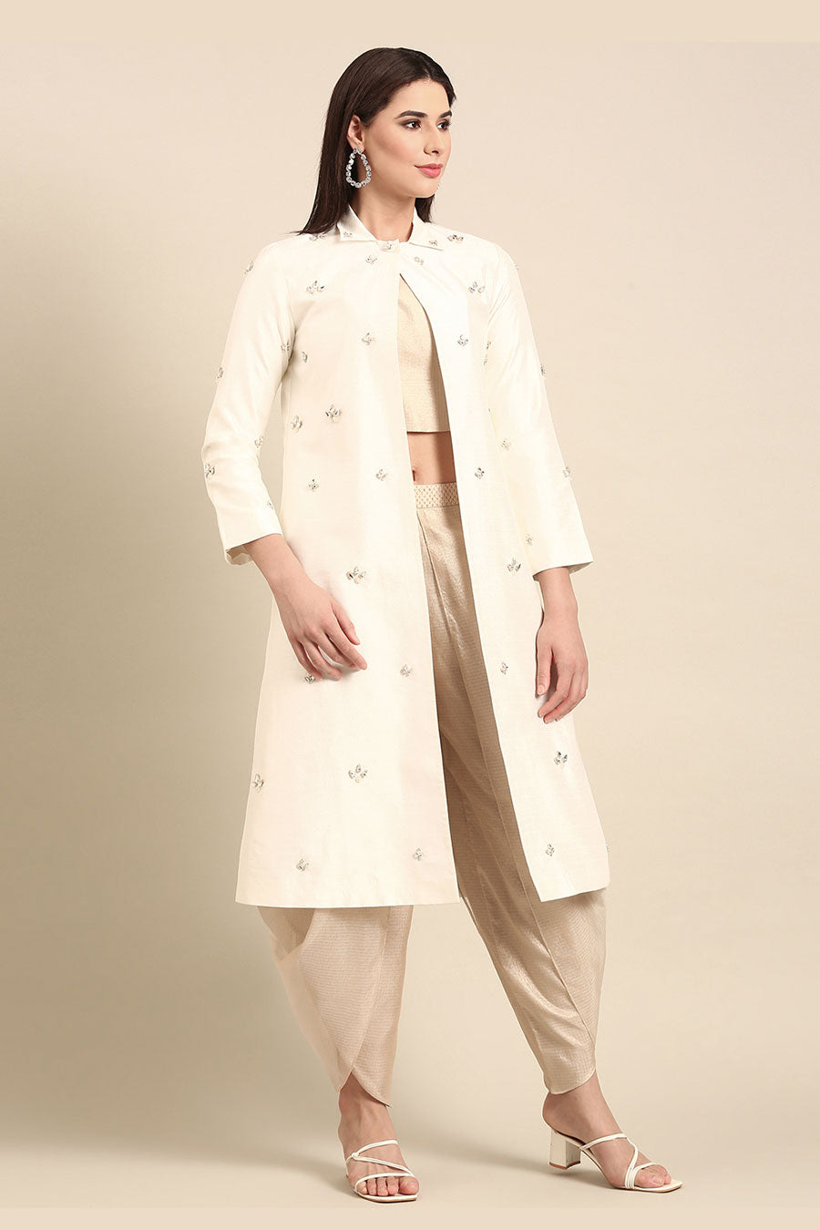 Ivory Embellished Long Jacket