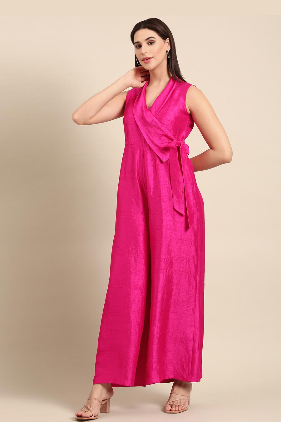 Pink Tie-Up Jumpsuit