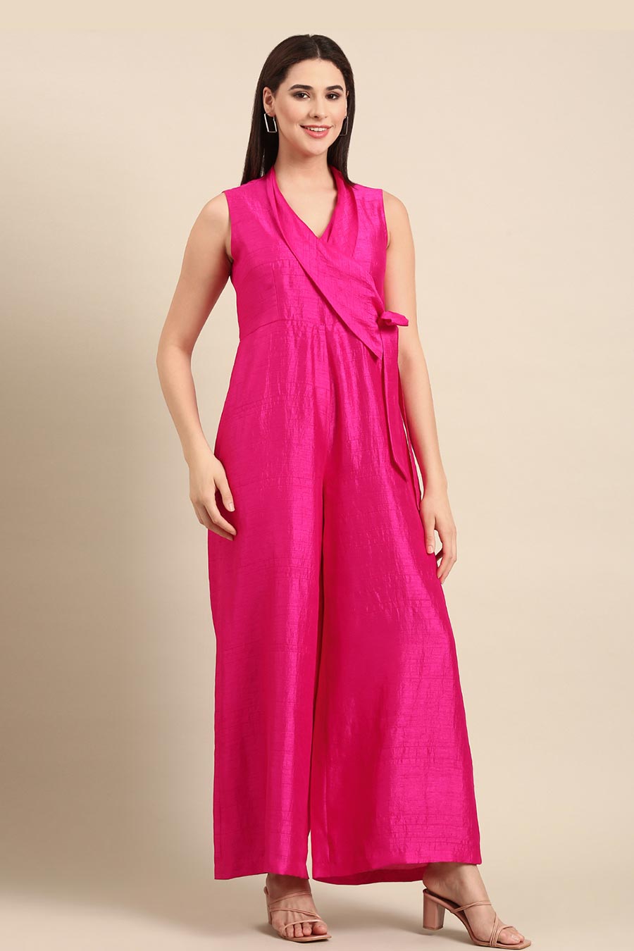 Pink Tie-Up Jumpsuit