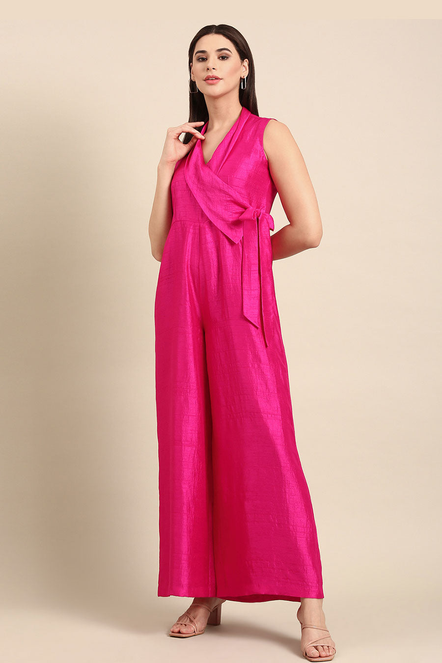 Pink Tie-Up Jumpsuit