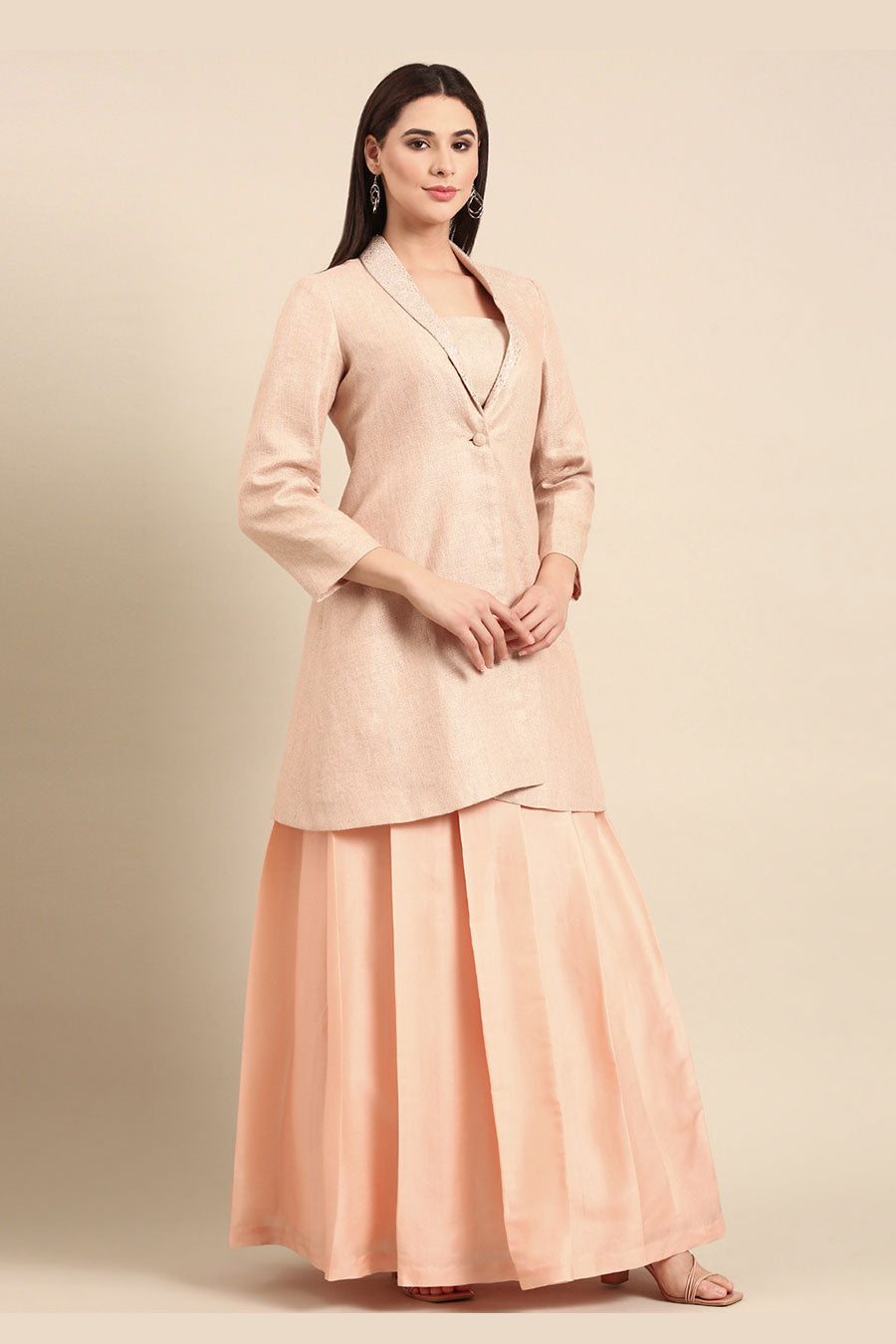 Pink Top, Coat & Pleated Lehenga Set