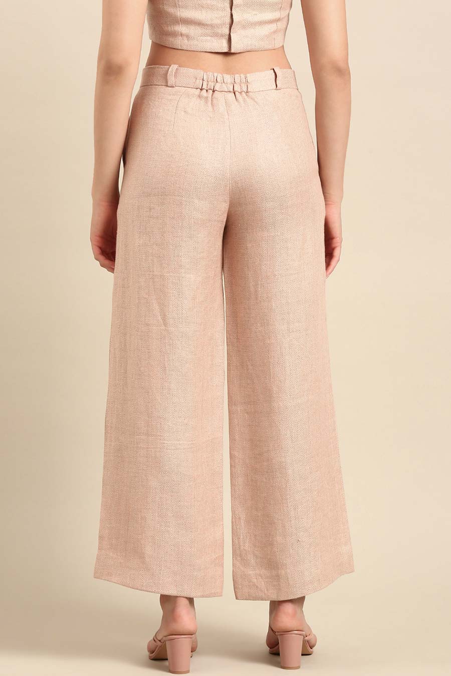 Peach Linen Jacquard Wide-Leg Pant