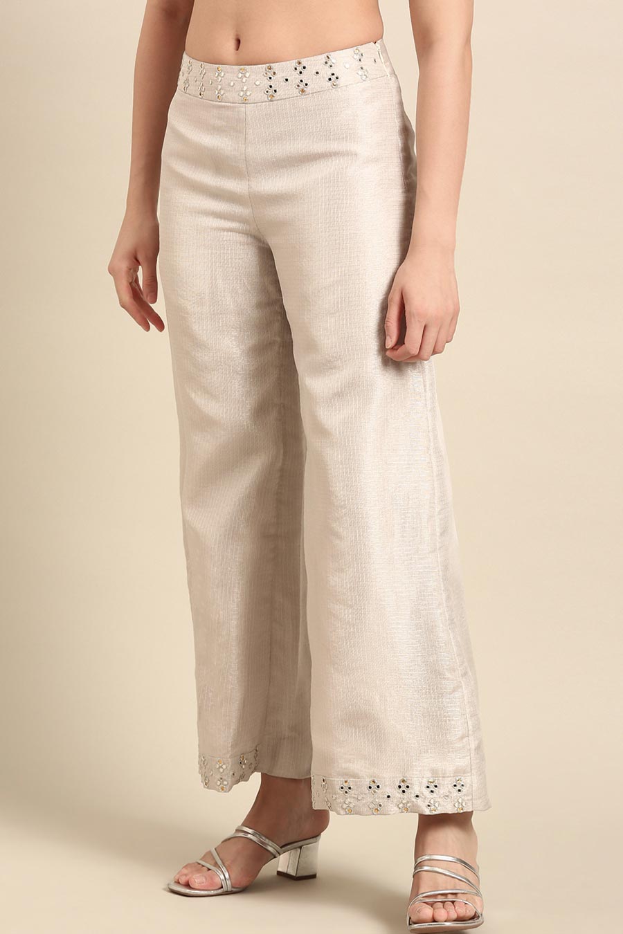 Silver Embellished Wide-Leg Pant