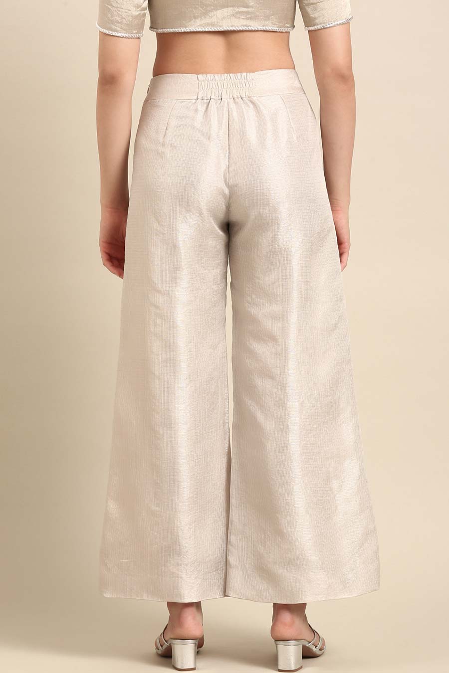 Silver Embellished Wide-Leg Pant