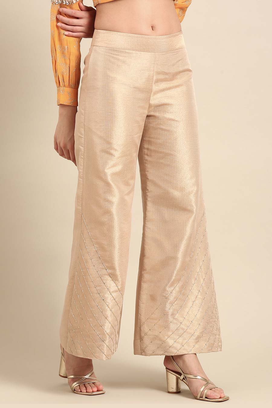 Gold Embroidered Wide-Leg Pant