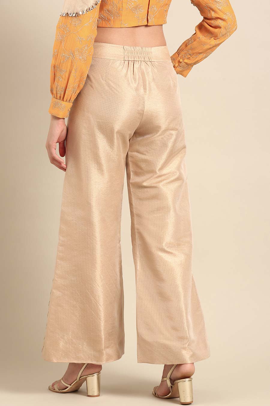 Gold Embroidered Wide-Leg Pant