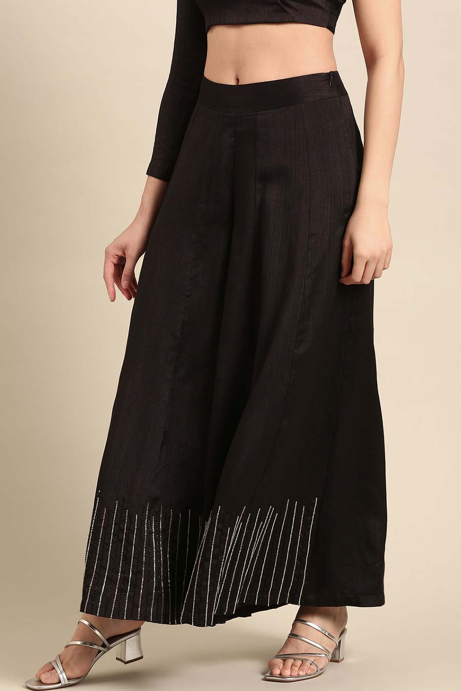 Black Embroidered Palazzo Pant