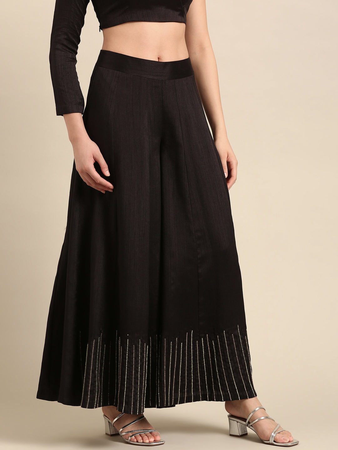 Black Embroidered Palazzo Pant