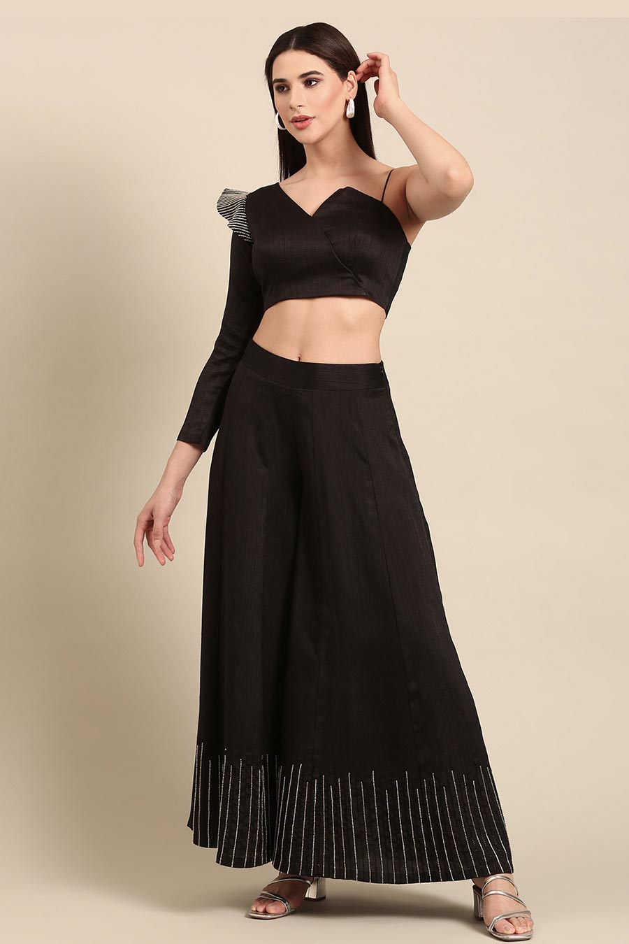 Black Embroidered Palazzo Pant