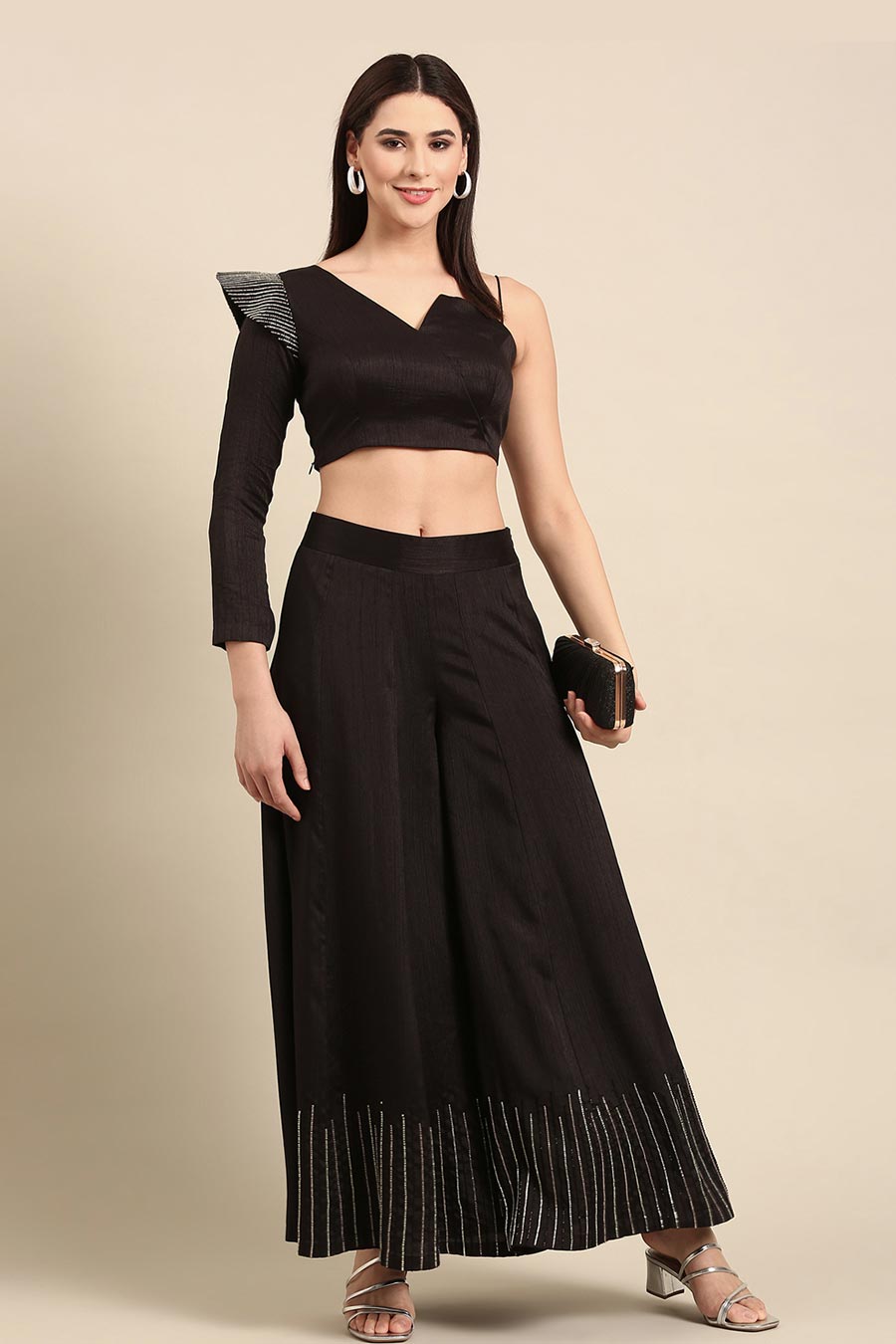 Black Embroidered Palazzo Pant