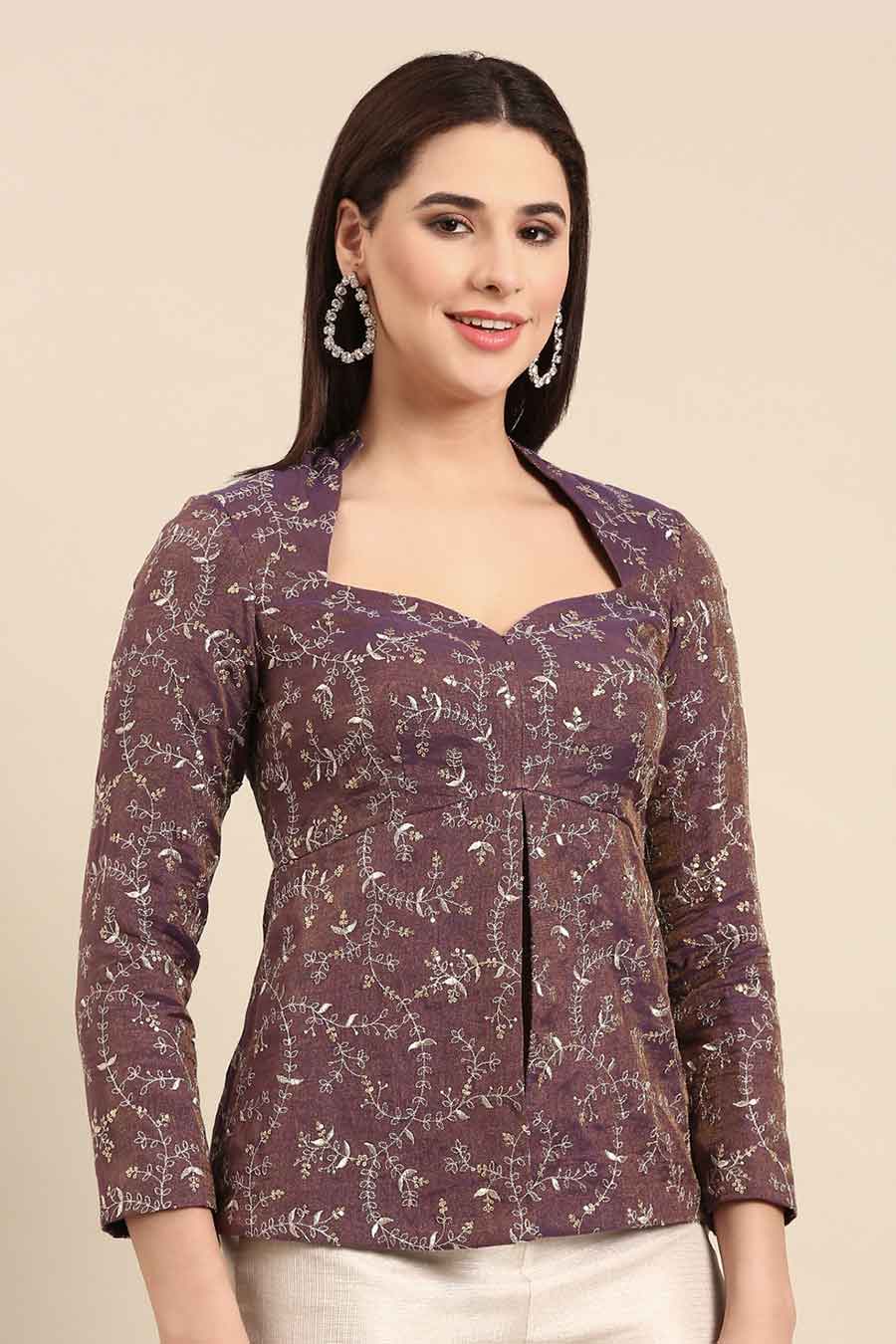 Purple Embroidered Top