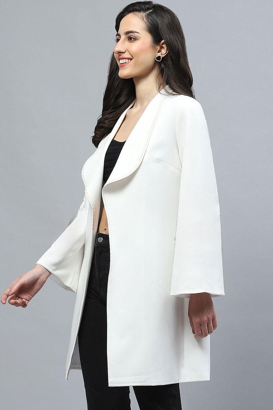 White Embellished Long Blazer