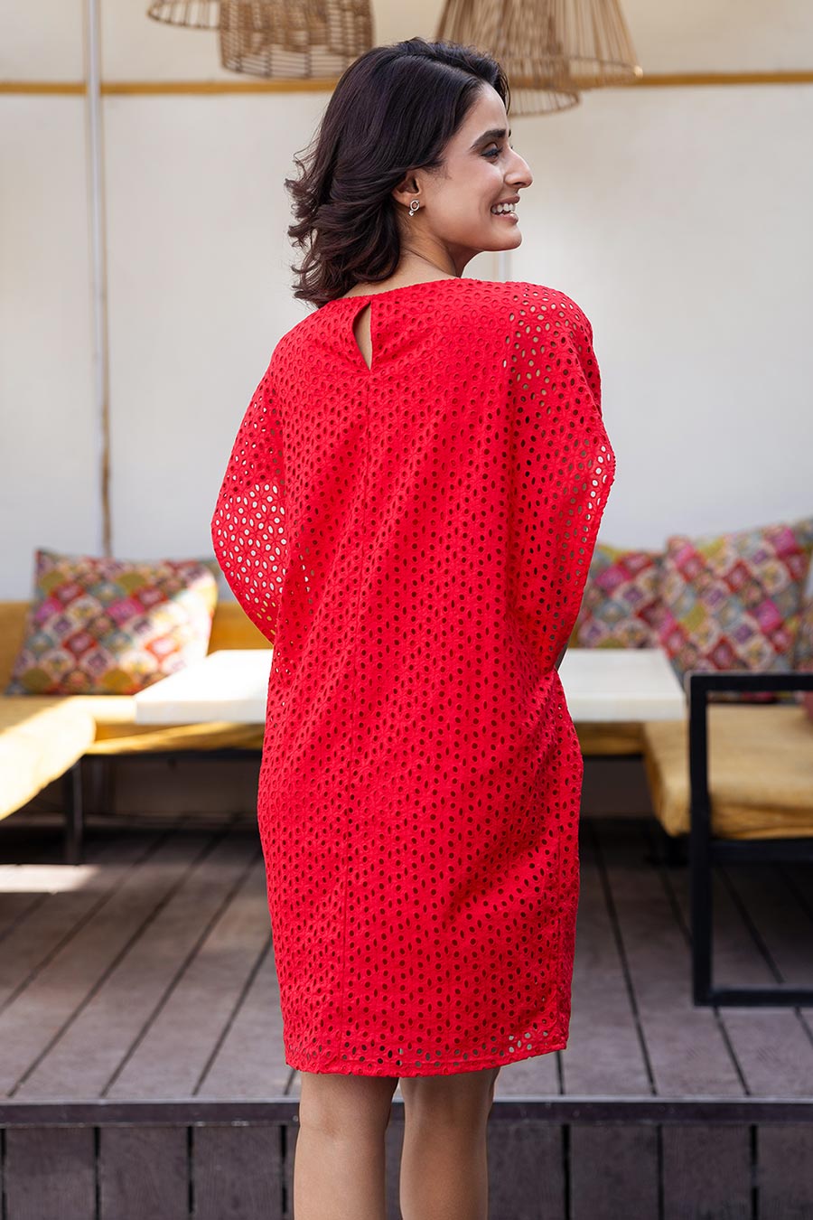 Red Schiffli Cape Dress