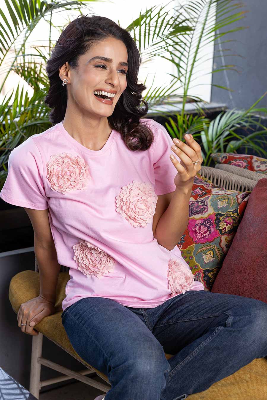 Pink Applique Flower Top