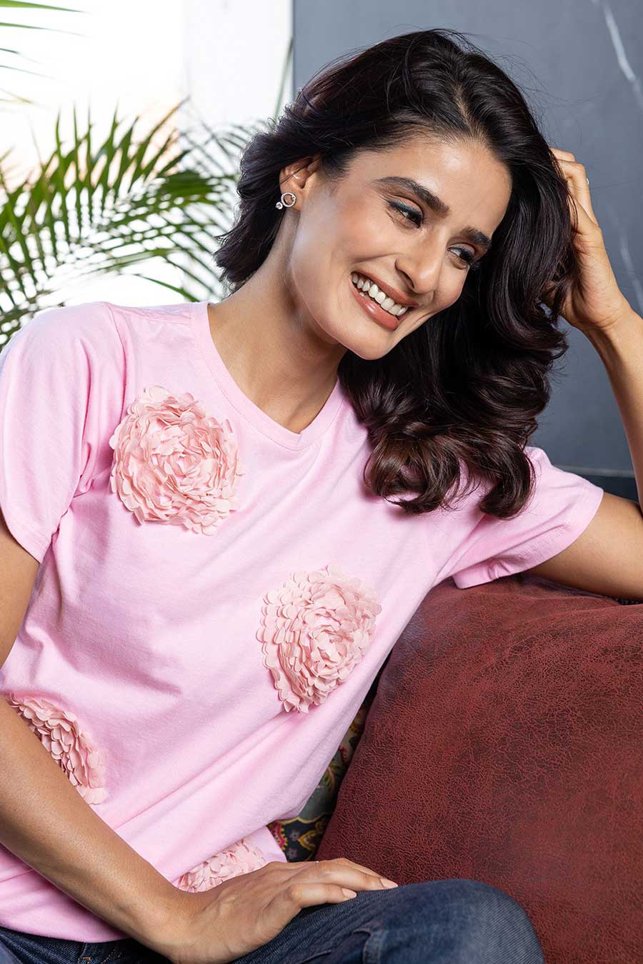 Pink Applique Flower Top