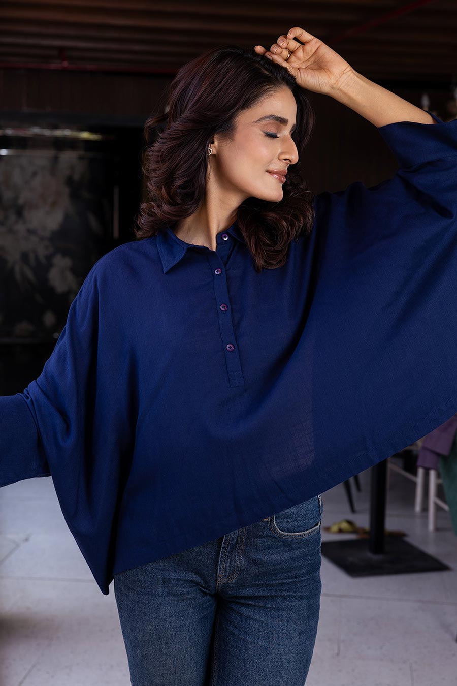 Navy Blue Kaftan Top