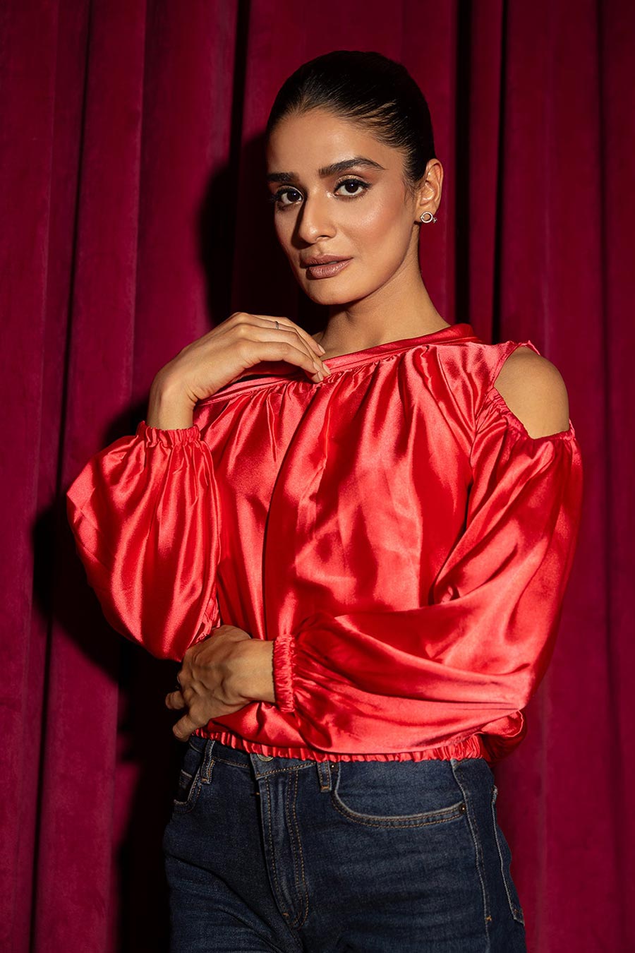 Red Cut-Out Shoulder Top