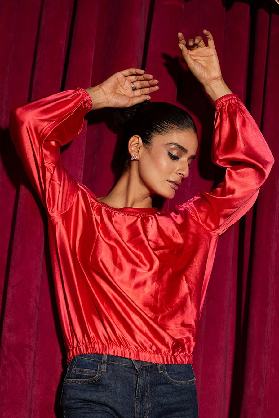 Red Cut-Out Shoulder Top