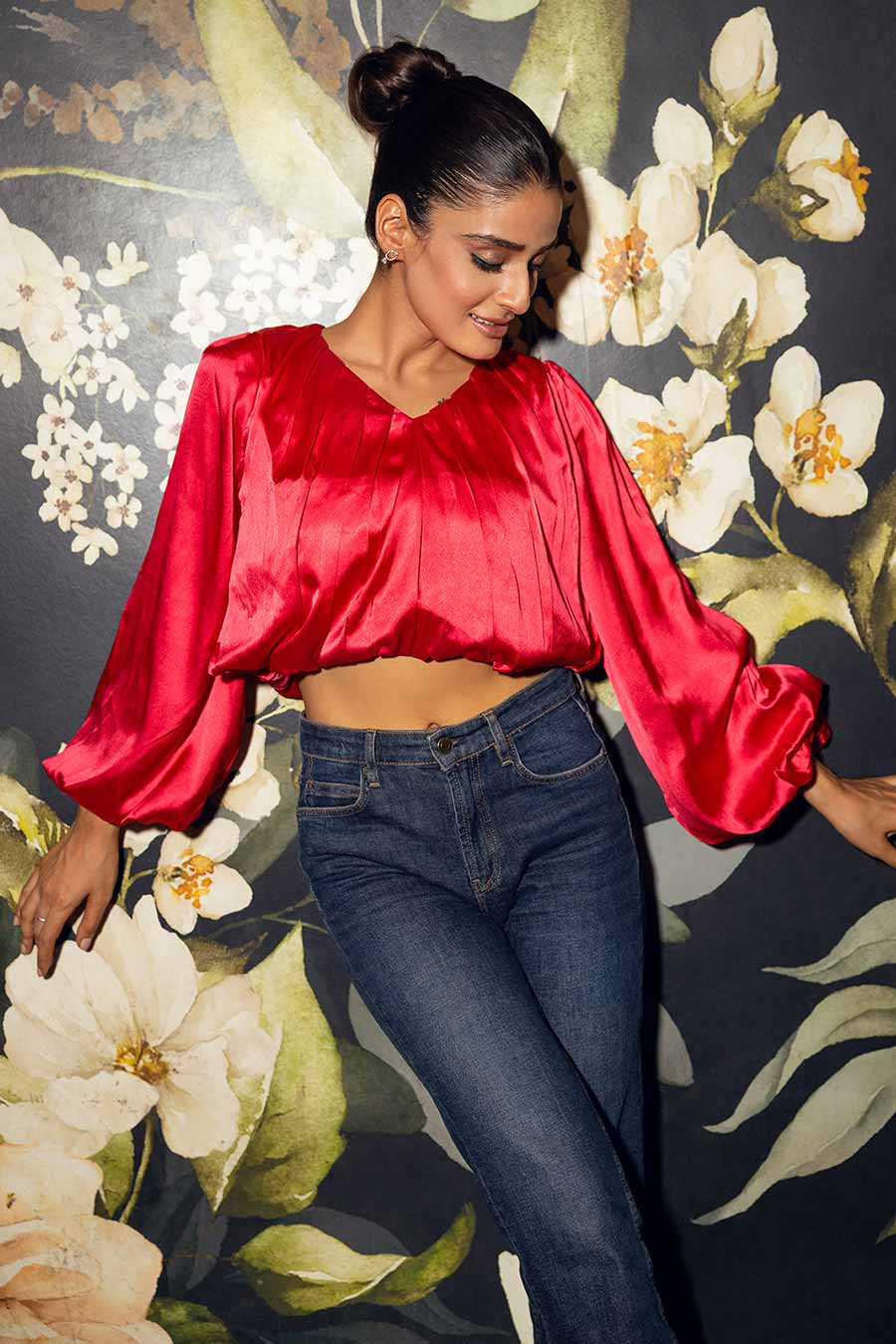 Red Pleated Crop Top