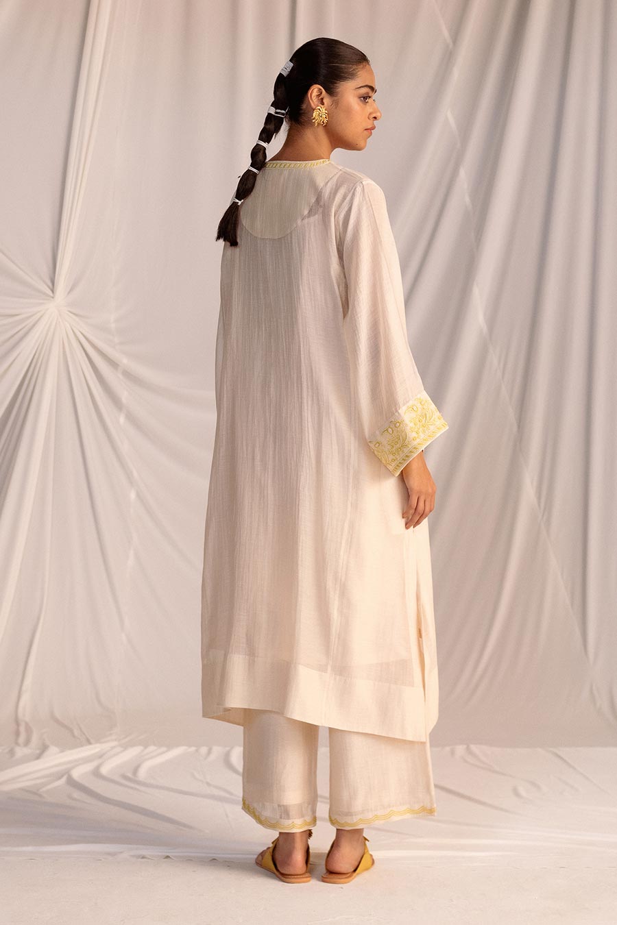 Off-White Embroidered Kurta & Pant Set