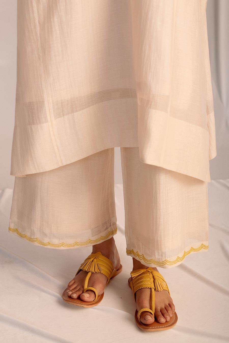 Off-White Embroidered Kurta & Pant Set