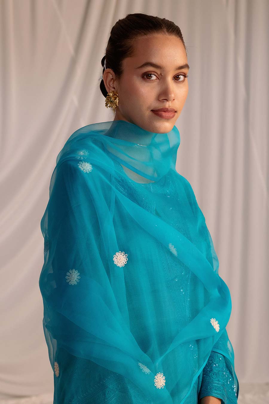 Turquois Blue Embroidered Dupatta