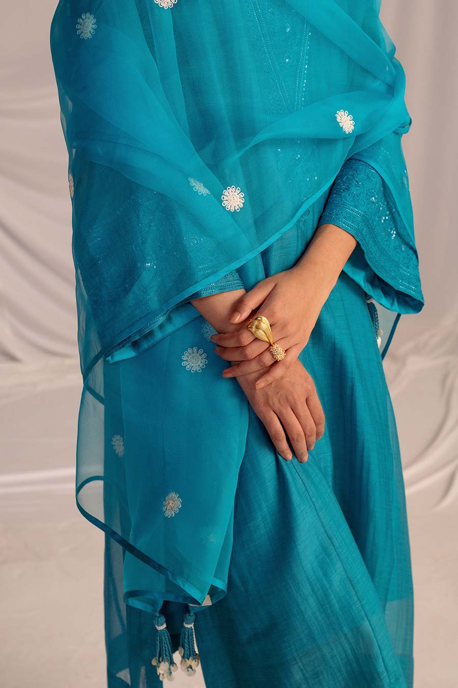 Turquois Blue Embroidered Dupatta