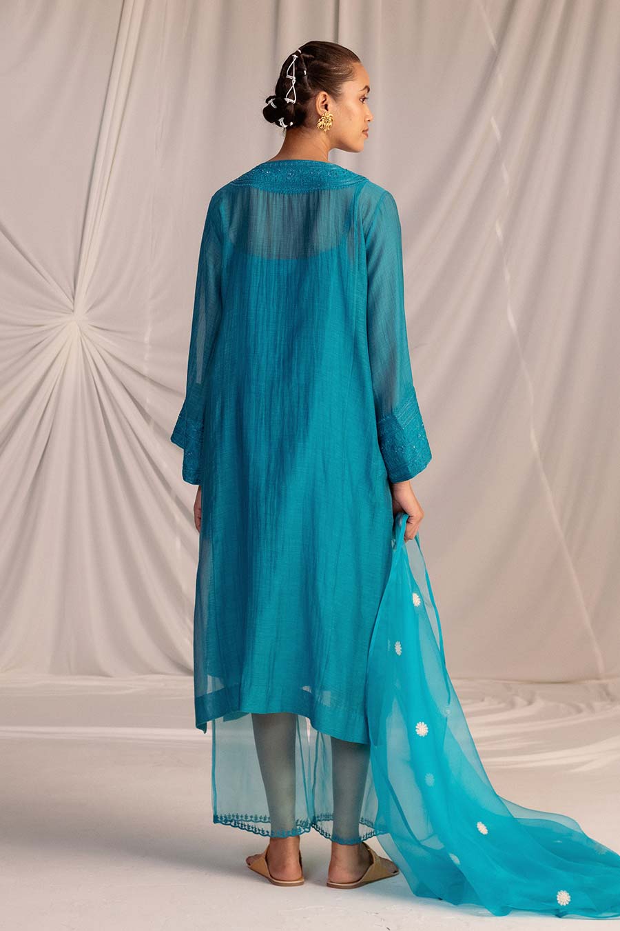 Turquois Blue Embroidered Dupatta