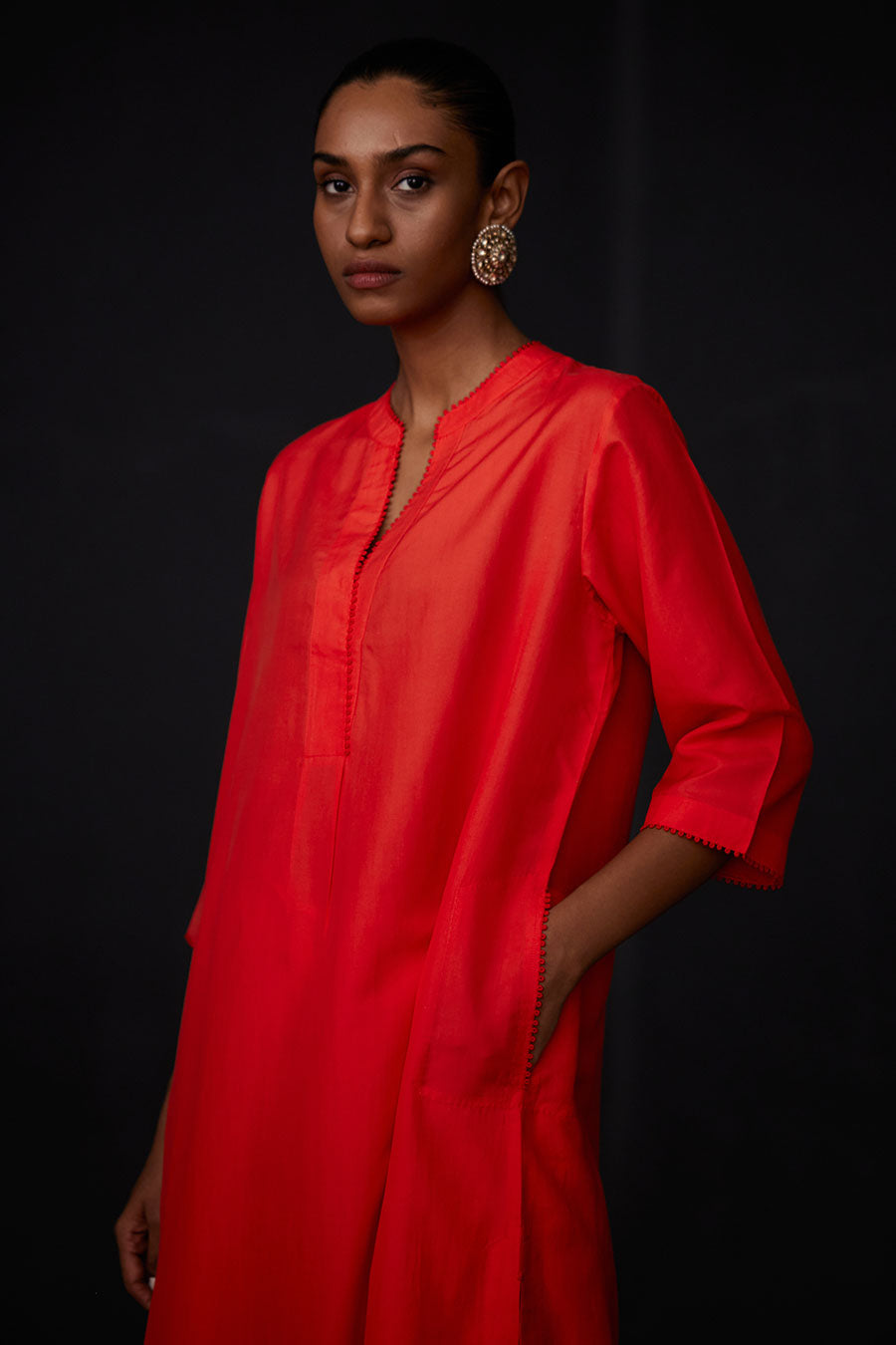 Scarlet Red Tunic & Embroidered Pant Set