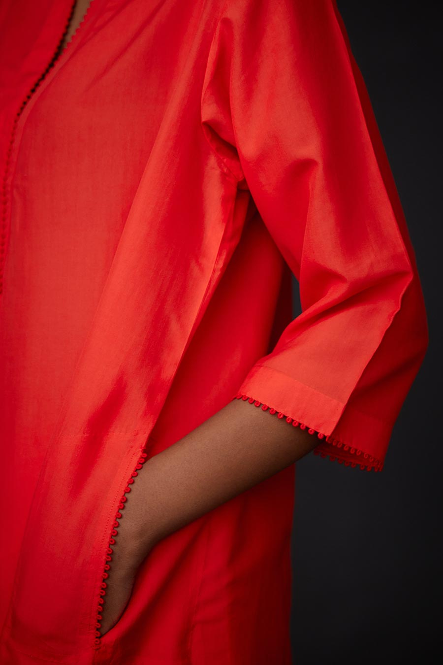 Scarlet Red Tunic & Embroidered Pant Set