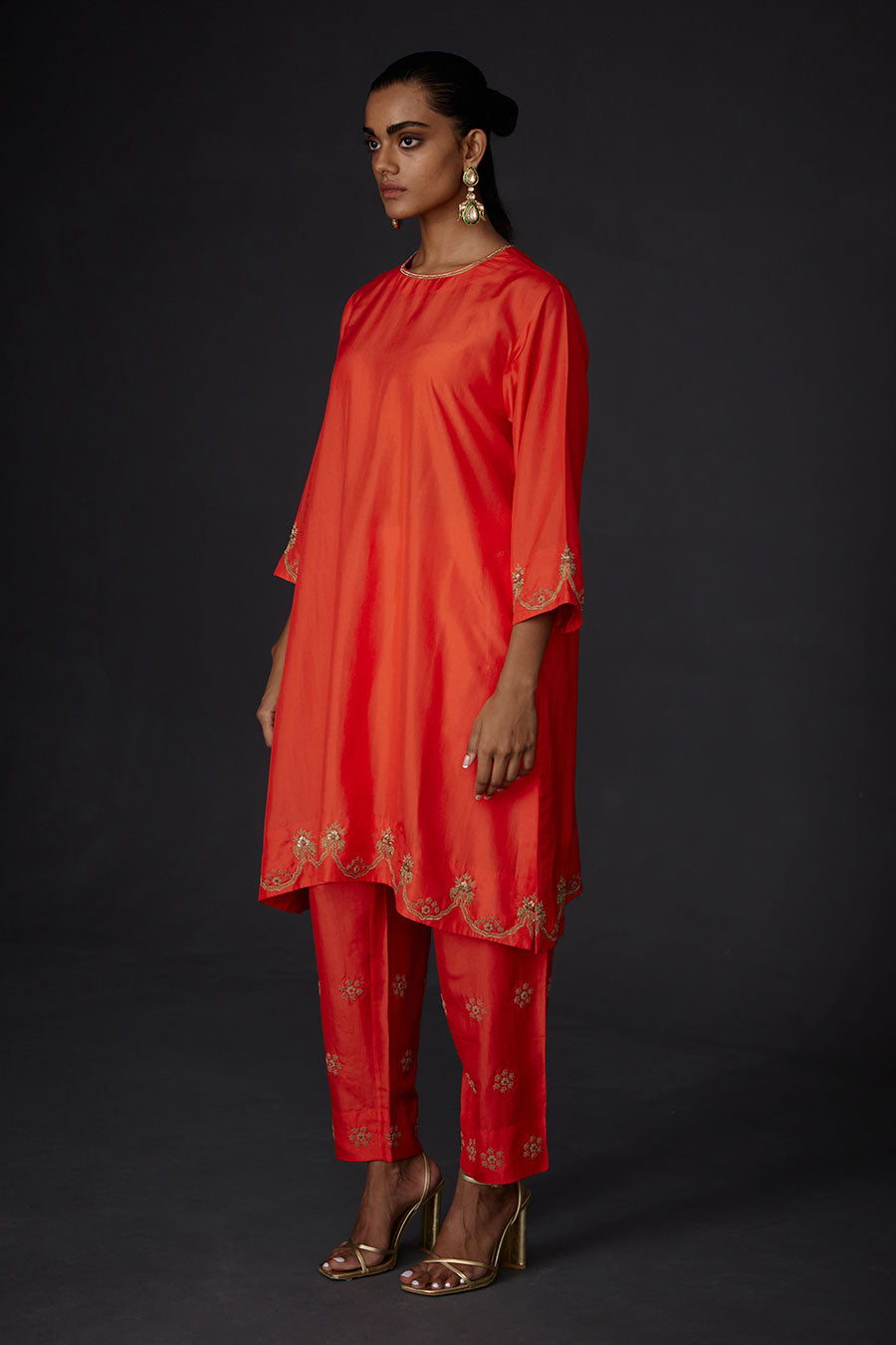 Scarlet Red Embroidered Kurta & Pant Set